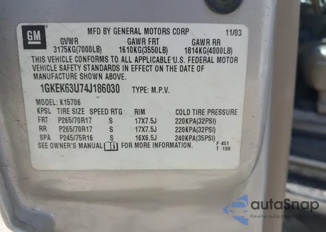 2004 GMC Yukon Denali from USA, damaged, VIN 1GKEK63U74J186030